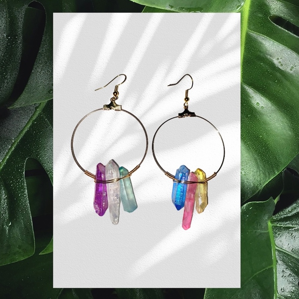 Rainbow Crystal Pointed Quartz Earrings